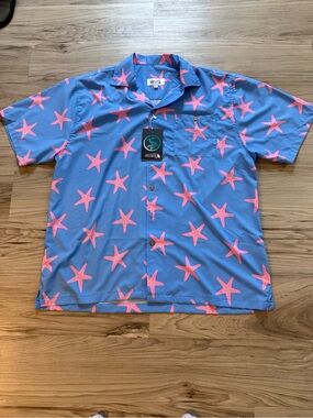 Uzzi Amphibious Gear Blue & Pink Starfish Short-Sleeve Shirt Men’s L NWT